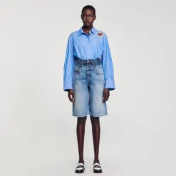 Mulheres Sandro Paris Bermuda Jeans Com Cintura Dupla