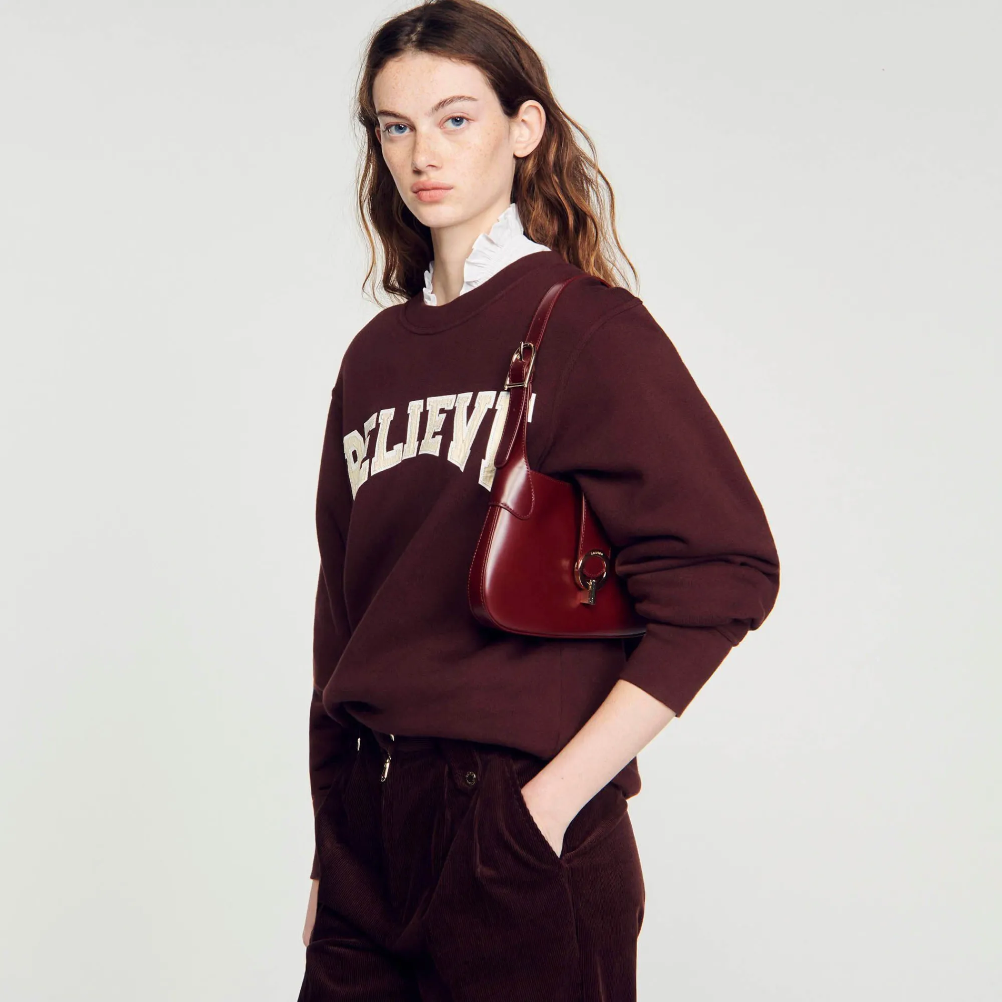 Mulheres Sandro Paris Bolsa Baguete De Couro Certificada