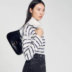 Mulheres Sandro Paris Bolsa Baguete De Couro Certificada