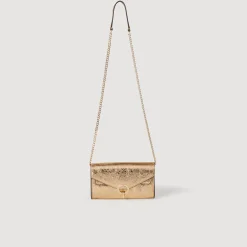 Mulheres Sandro Paris Bolsa Pochette De Couro Dourada