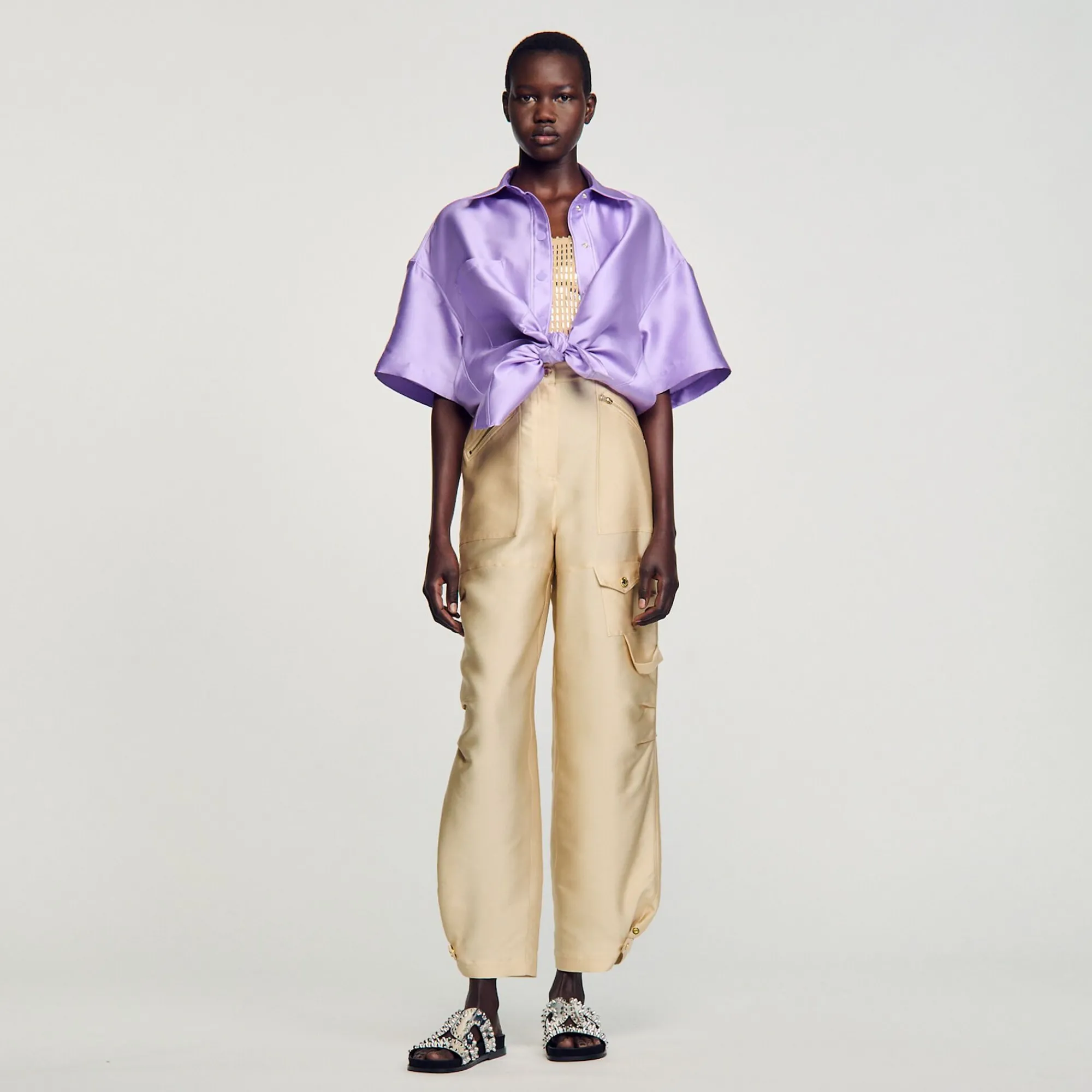 Mulheres Sandro Paris Calça Cargo De Cetim