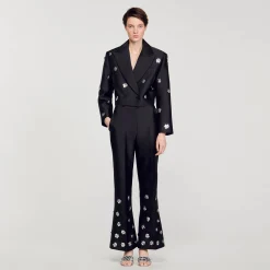 Mulheres Sandro Paris Calça De Cetim Com Lantejoulas