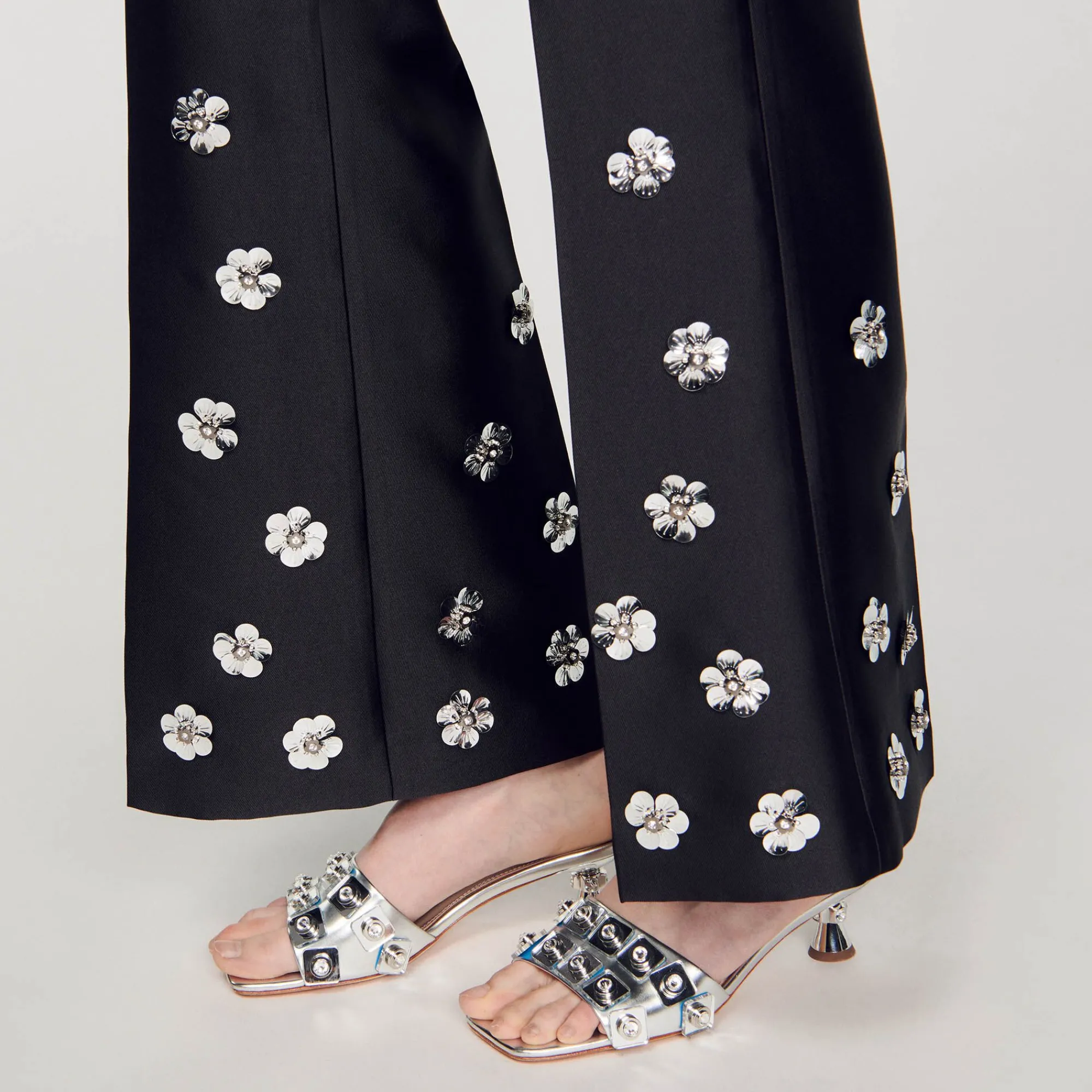 Mulheres Sandro Paris Calça De Cetim Com Lantejoulas