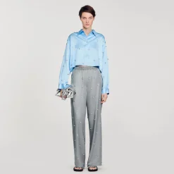 Mulheres Sandro Paris Calça De Linho Com Detalhe De Strass