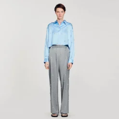 Mulheres Sandro Paris Calça De Linho Com Detalhe De Strass