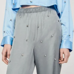 Mulheres Sandro Paris Calça De Linho Com Detalhe De Strass