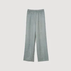 Mulheres Sandro Paris Calça De Linho Com Detalhe De Strass