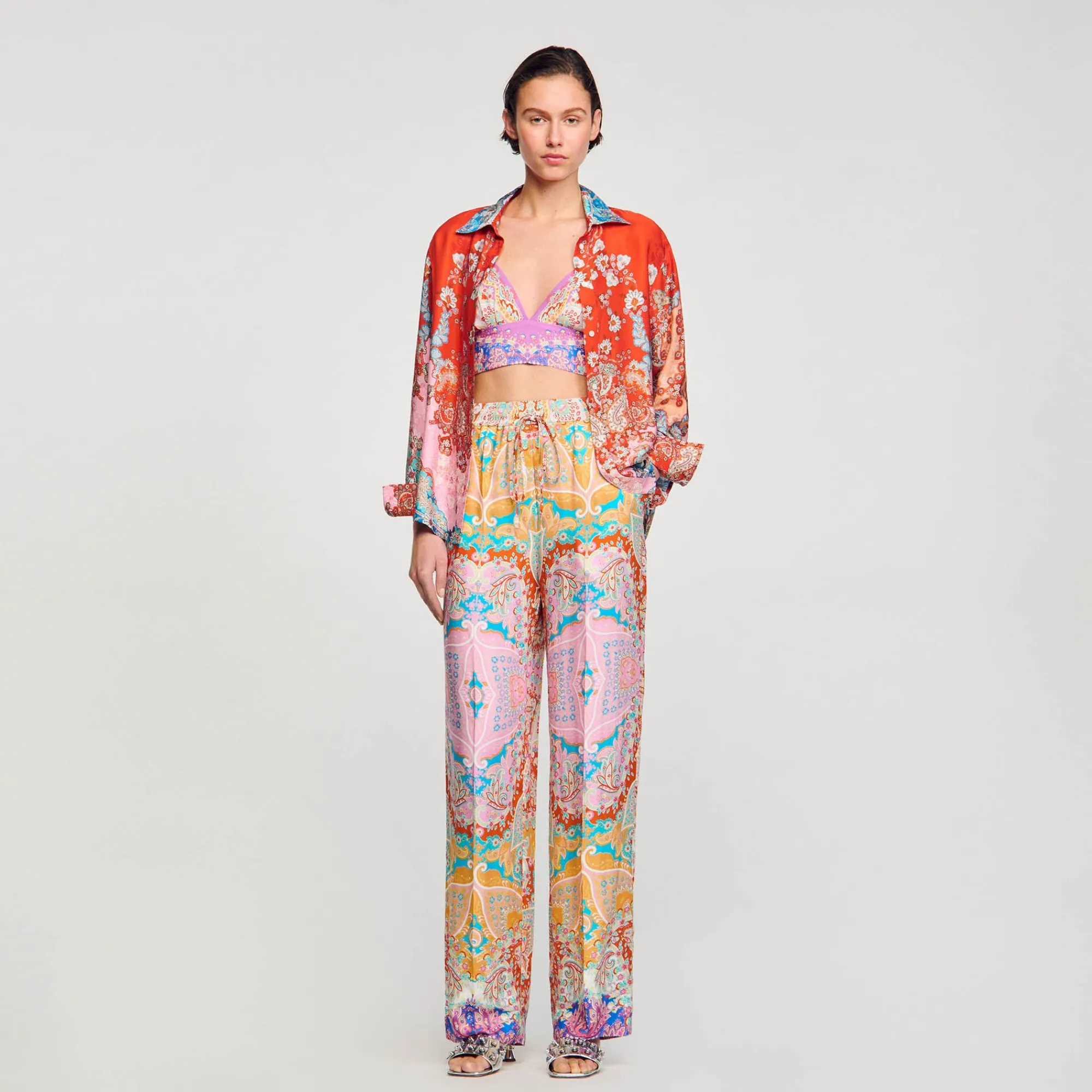 Mulheres Sandro Paris Calça Fluida Estampada