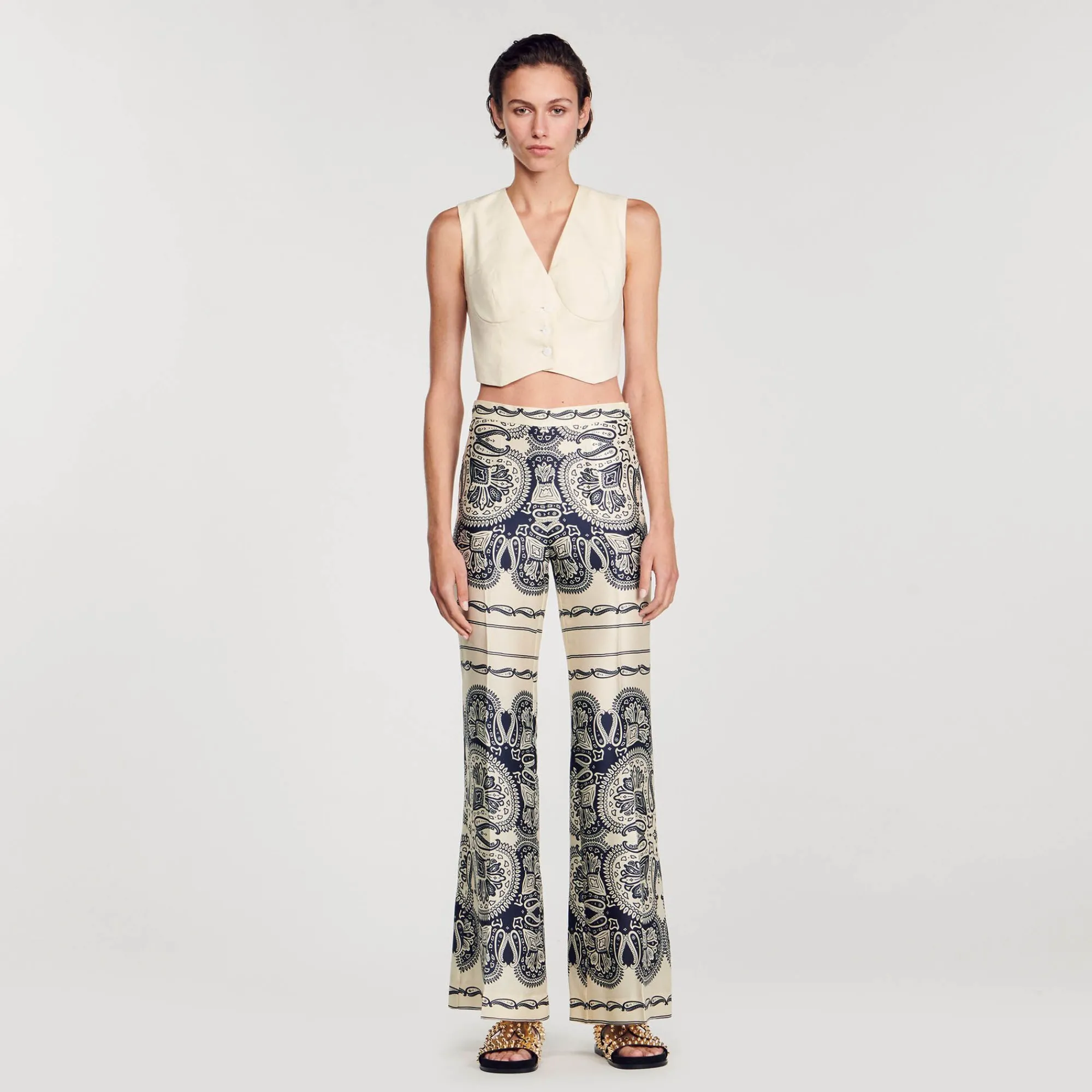 Mulheres Sandro Paris Calça Fluida Estampada