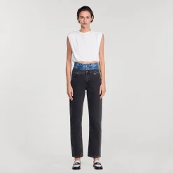 Mulheres Sandro Paris Calça Jeans Cintura Dupla Bicolor