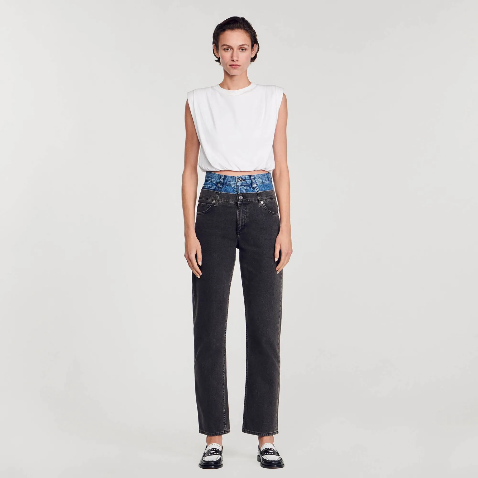 Mulheres Sandro Paris Calça Jeans Cintura Dupla Bicolor