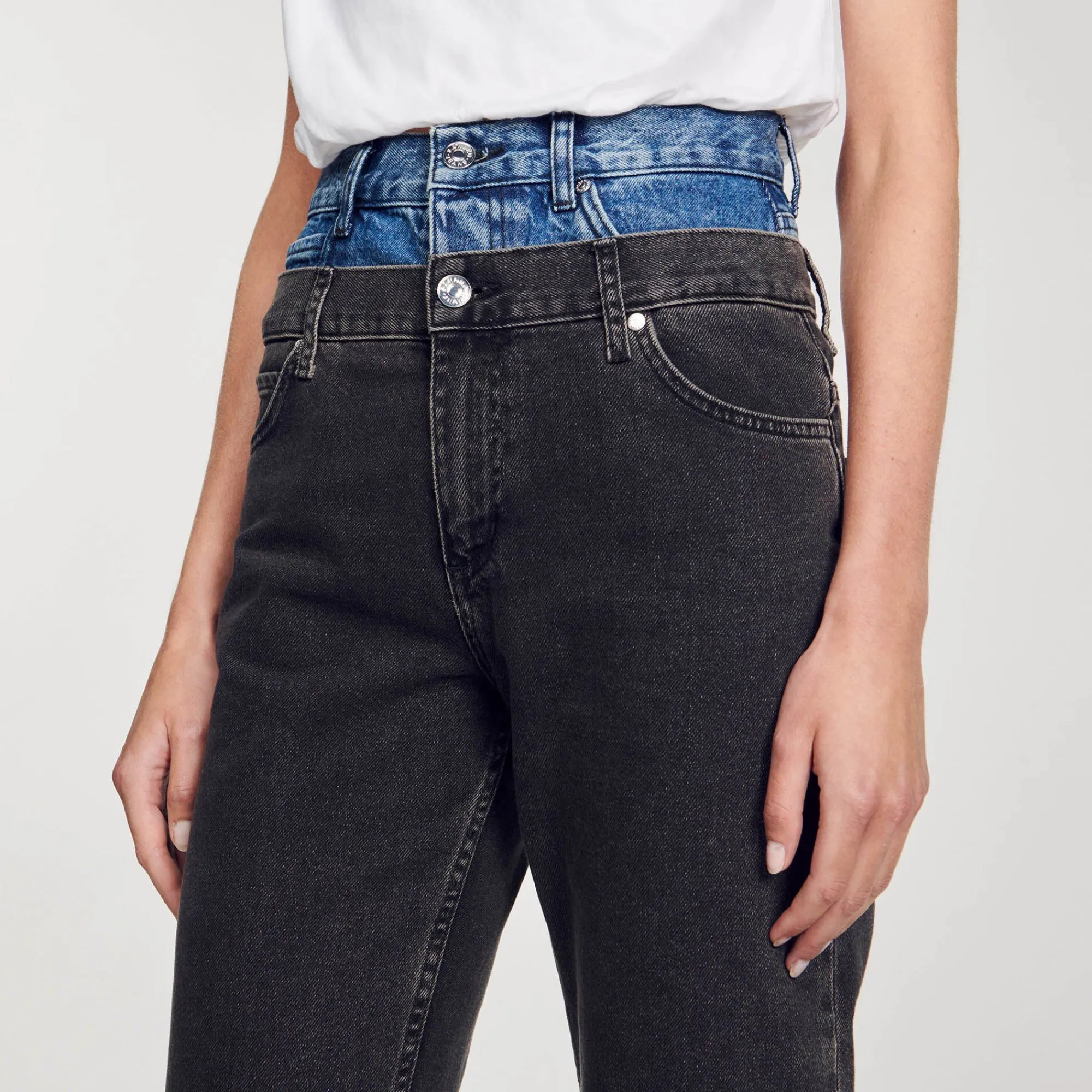 Mulheres Sandro Paris Calça Jeans Cintura Dupla Bicolor