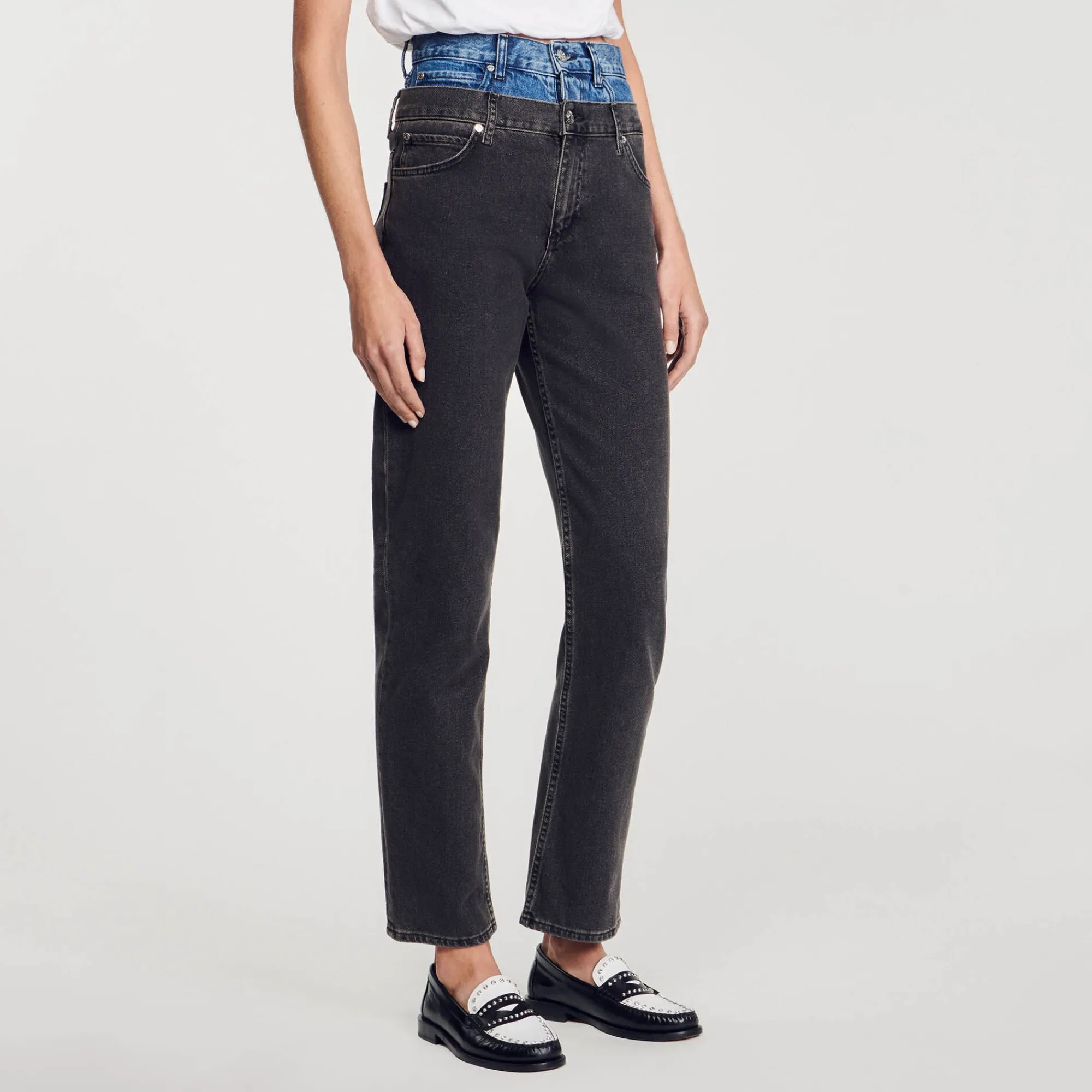 Mulheres Sandro Paris Calça Jeans Cintura Dupla Bicolor