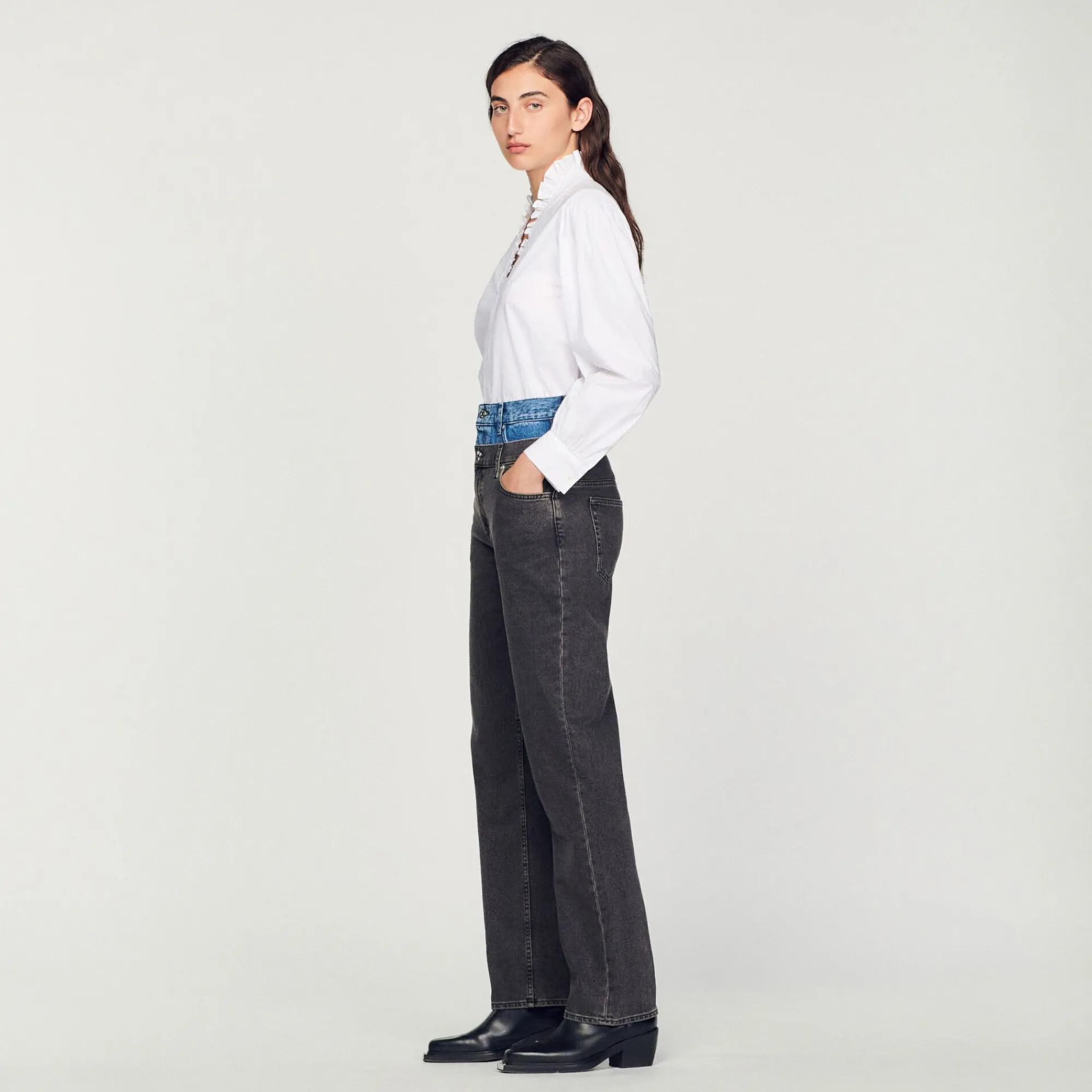 Mulheres Sandro Paris Calça Jeans Cintura Dupla Bicolor