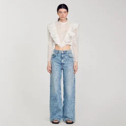 Mulheres Sandro Paris Calça Jeans Larga Com Coracoes De Strass