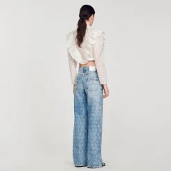 Mulheres Sandro Paris Calça Jeans Larga Com Coracoes De Strass