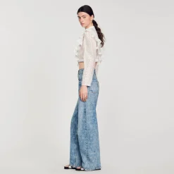Mulheres Sandro Paris Calça Jeans Larga Com Coracoes De Strass