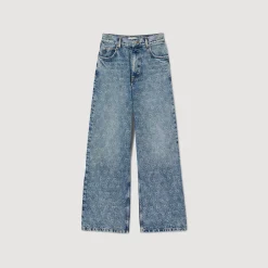Mulheres Sandro Paris Calça Jeans Larga Com Coracoes De Strass