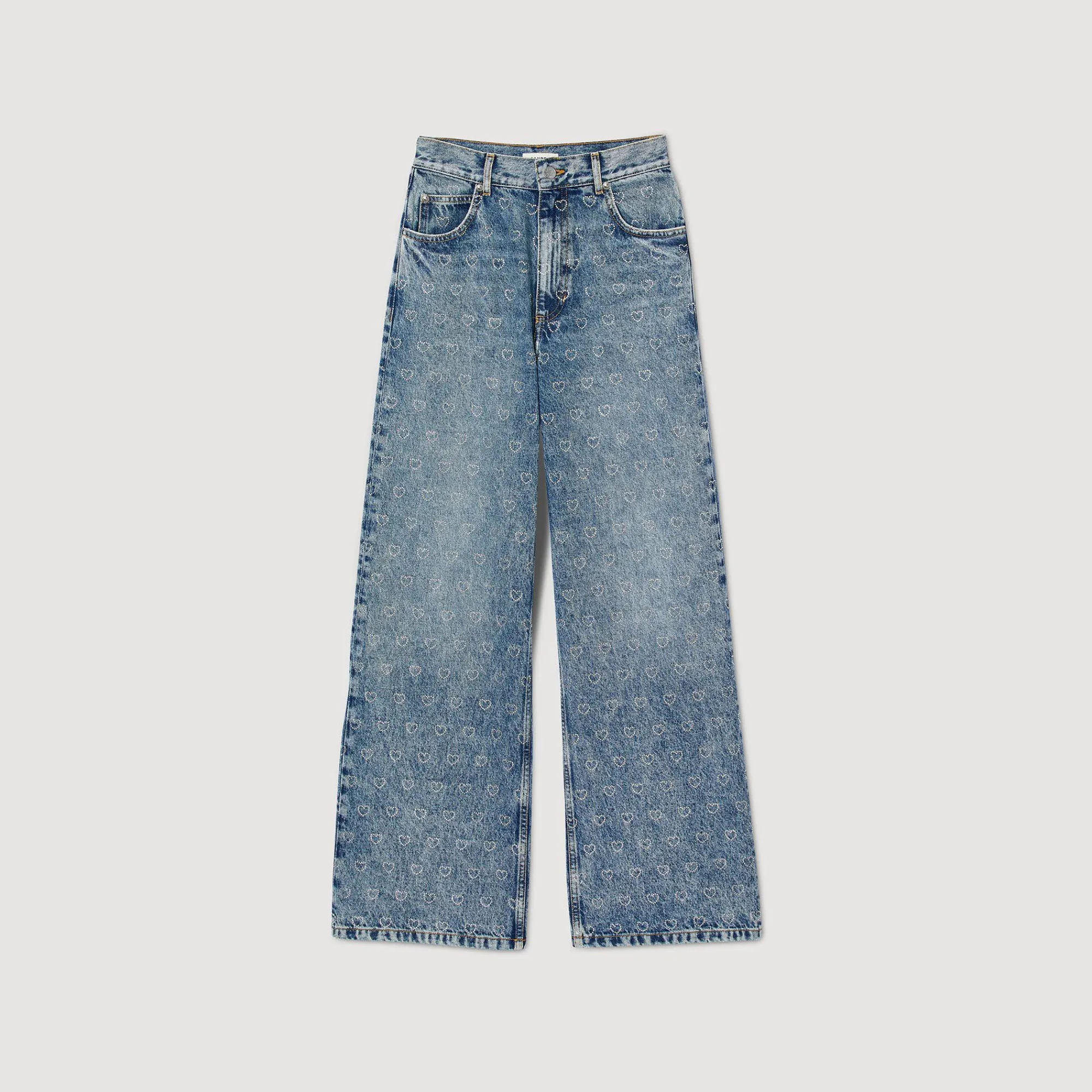 Mulheres Sandro Paris Calça Jeans Larga Com Coracoes De Strass