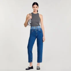 Mulheres Sandro Paris Calça Jeans Mom Fit Trompe L'Oeil