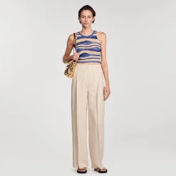 Mulheres Sandro Paris Calça Listrada Fluida E Larga