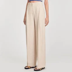 Mulheres Sandro Paris Calça Listrada Fluida E Larga