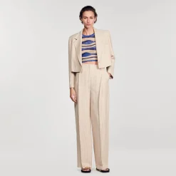 Mulheres Sandro Paris Calça Listrada Fluida E Larga