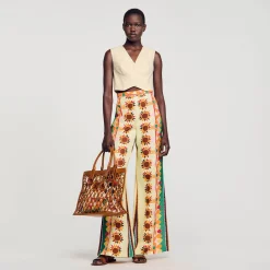 Mulheres Sandro Paris Calças Largas Estampadas