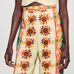 Mulheres Sandro Paris Calças Largas Estampadas