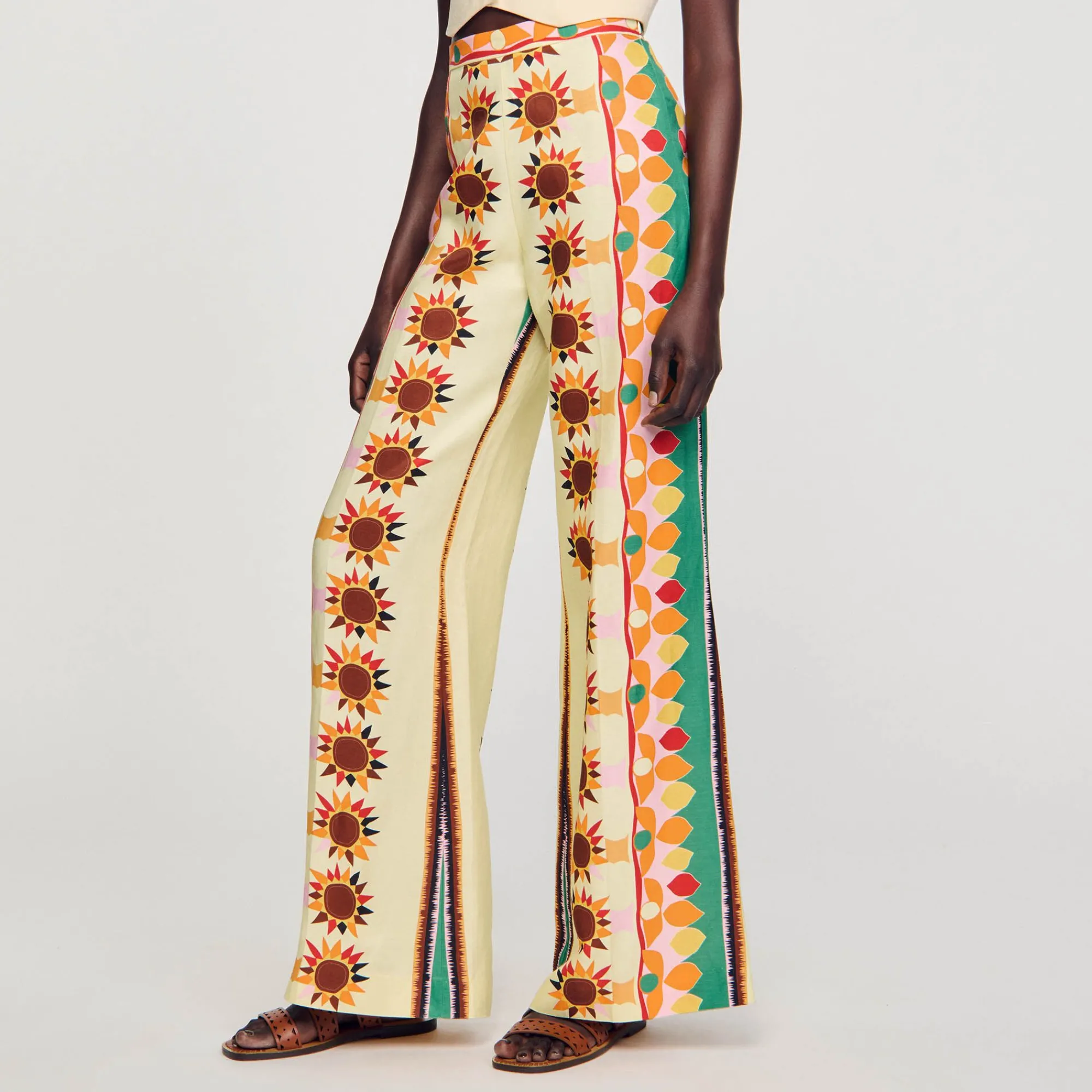 Mulheres Sandro Paris Calças Largas Estampadas