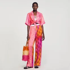 Mulheres Sandro Paris Calças Largas Estampadas