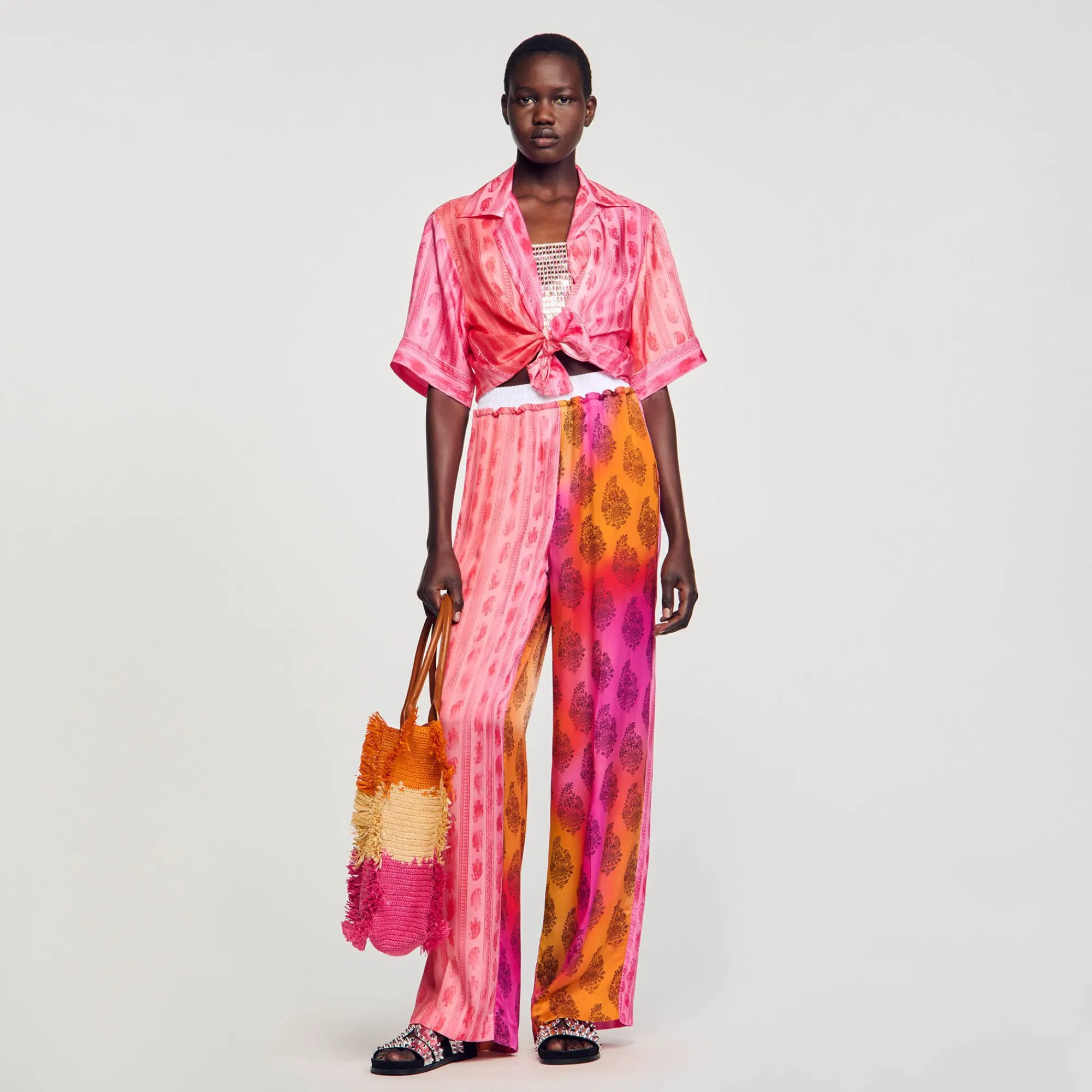 Mulheres Sandro Paris Calças Largas Estampadas