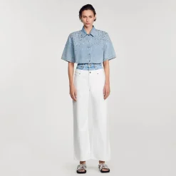 Mulheres Sandro Paris Camisa Curta Com Strass