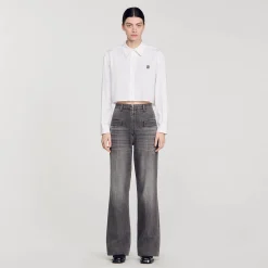 Mulheres Sandro Paris Camisa Curta De Popelina