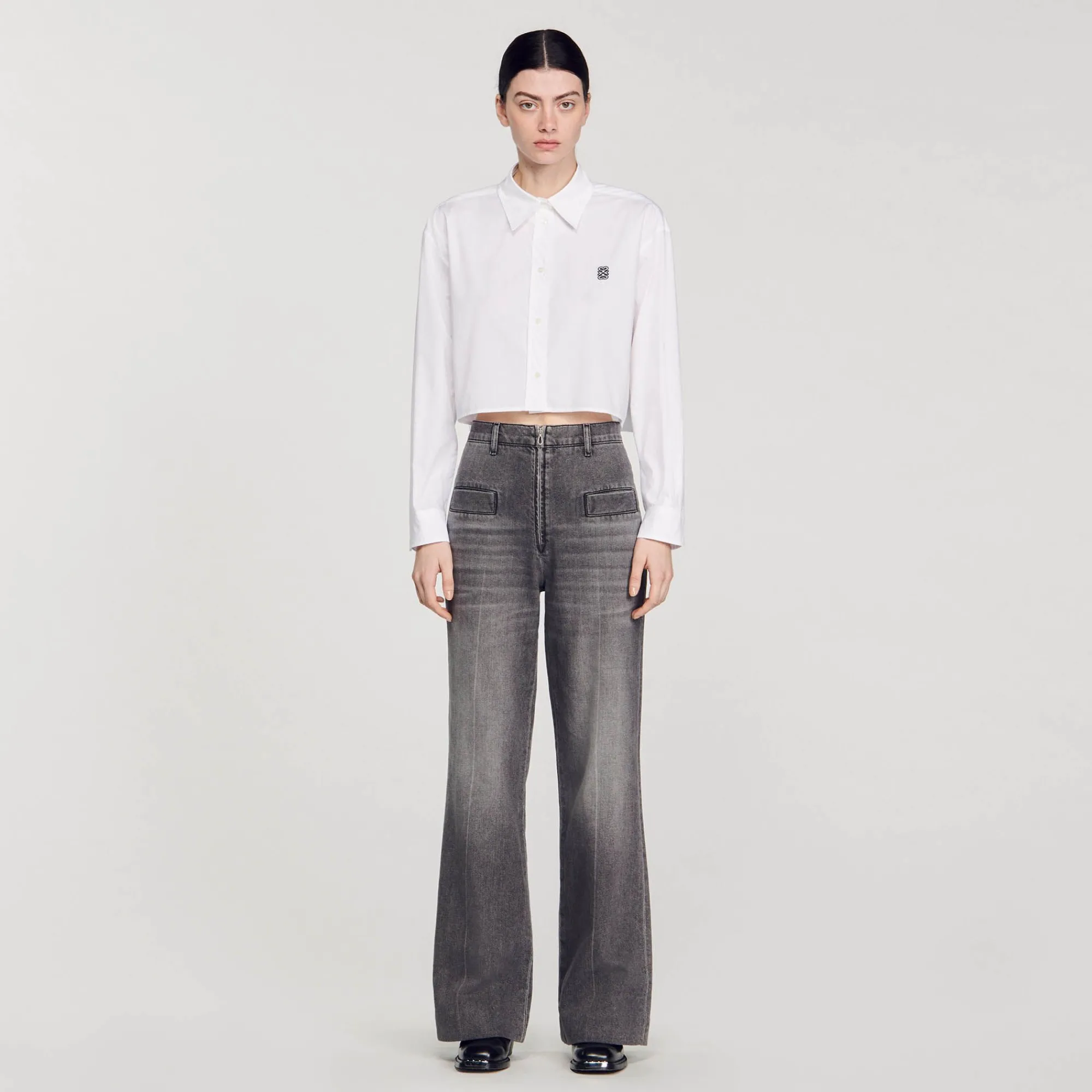 Mulheres Sandro Paris Camisa Curta De Popelina