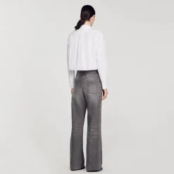 Mulheres Sandro Paris Camisa Curta De Popelina