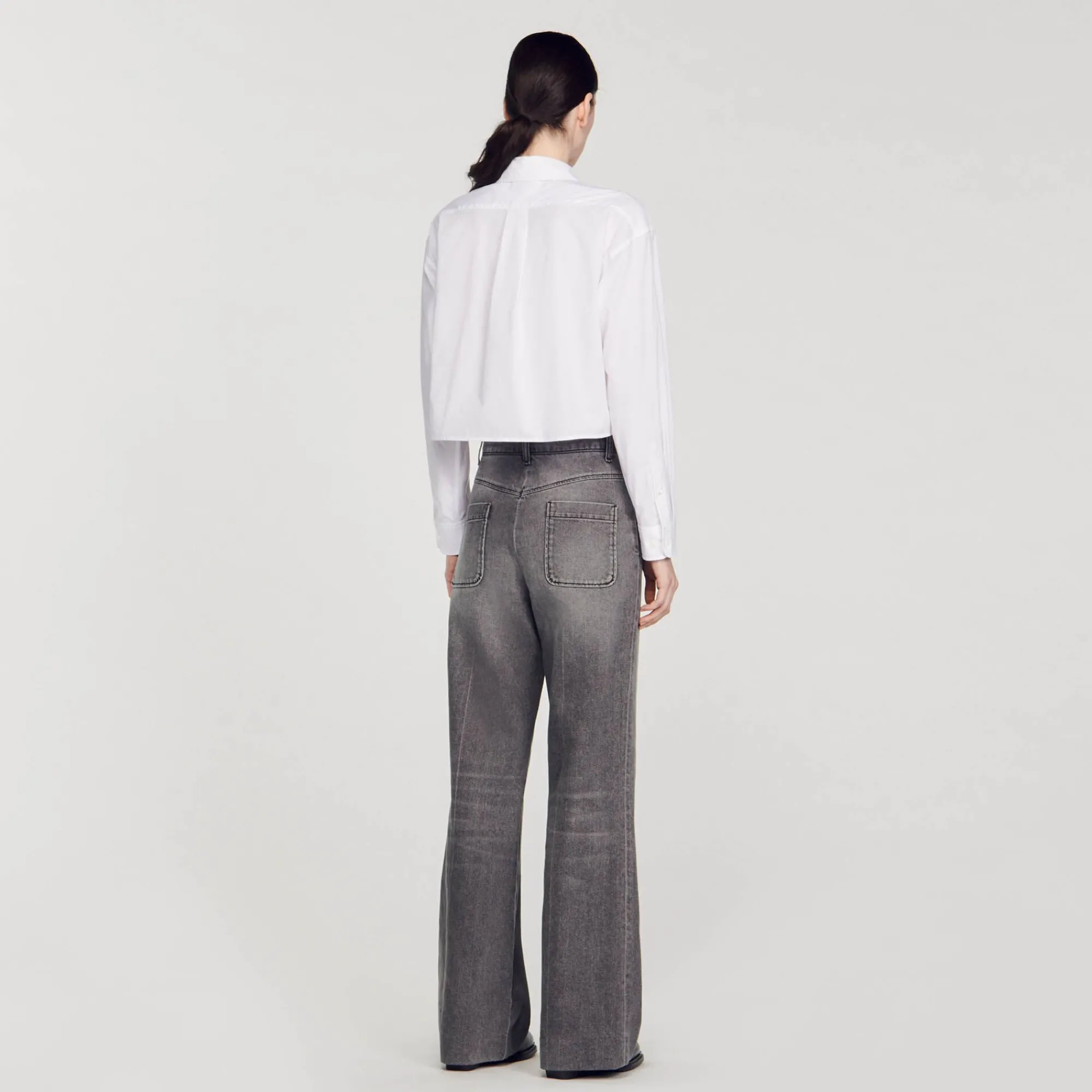 Mulheres Sandro Paris Camisa Curta De Popelina