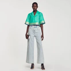 Mulheres Sandro Paris Camisa Curta Jacquard Com Strass