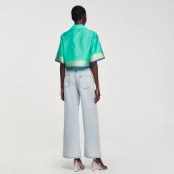 Mulheres Sandro Paris Camisa Curta Jacquard Com Strass