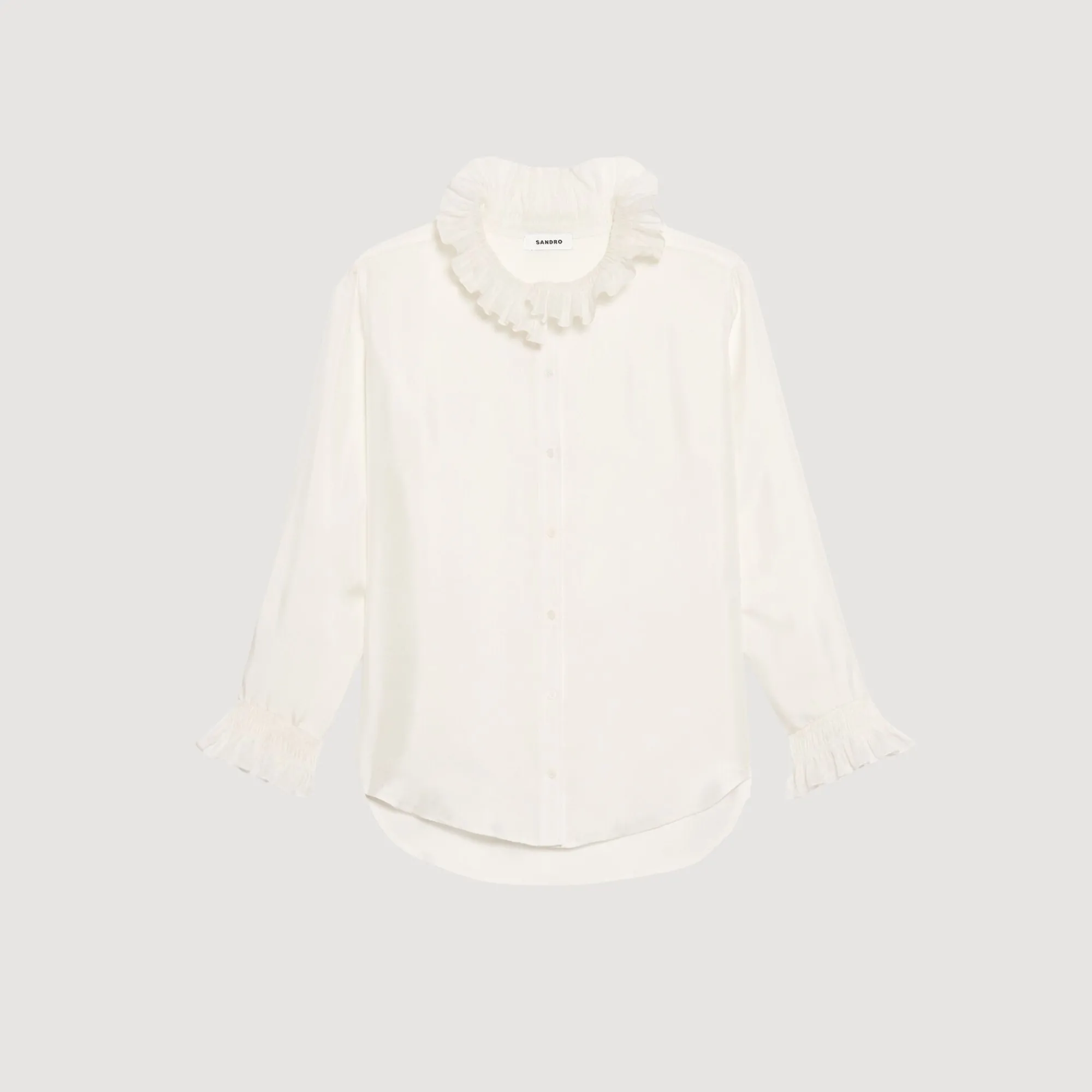 Mulheres Sandro Paris Camisa De Seda Com Gola Franzida