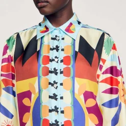 Mulheres Sandro Paris Camisa De Seda Estampada