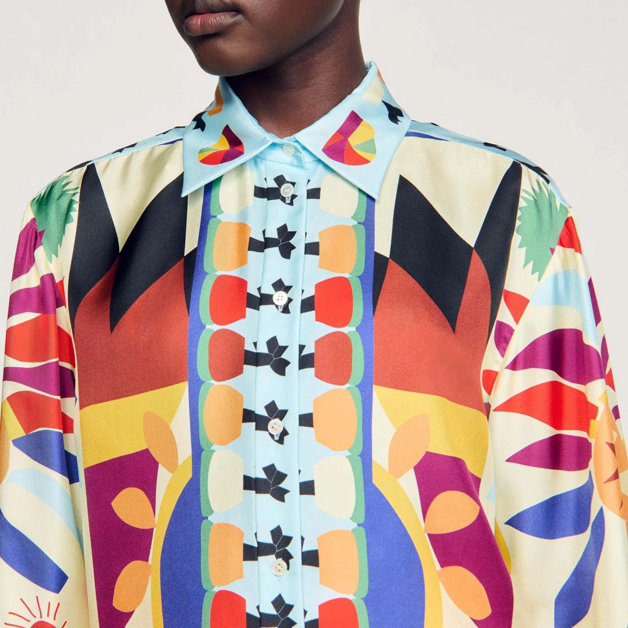 Mulheres Sandro Paris Camisa De Seda Estampada