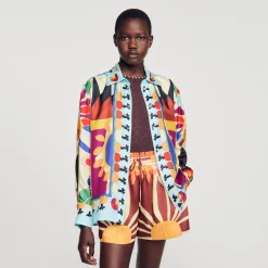 Mulheres Sandro Paris Camisa De Seda Estampada