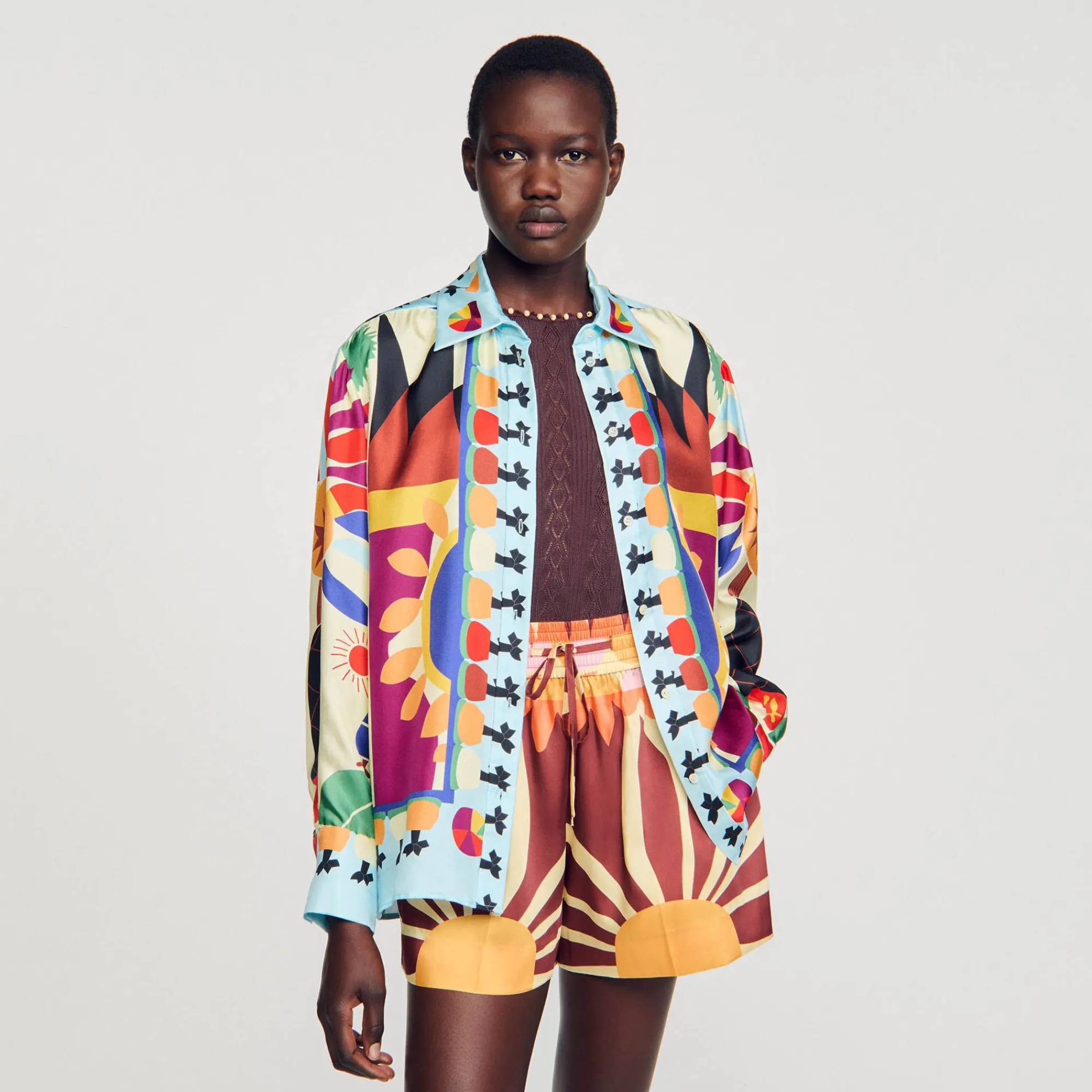 Mulheres Sandro Paris Camisa De Seda Estampada