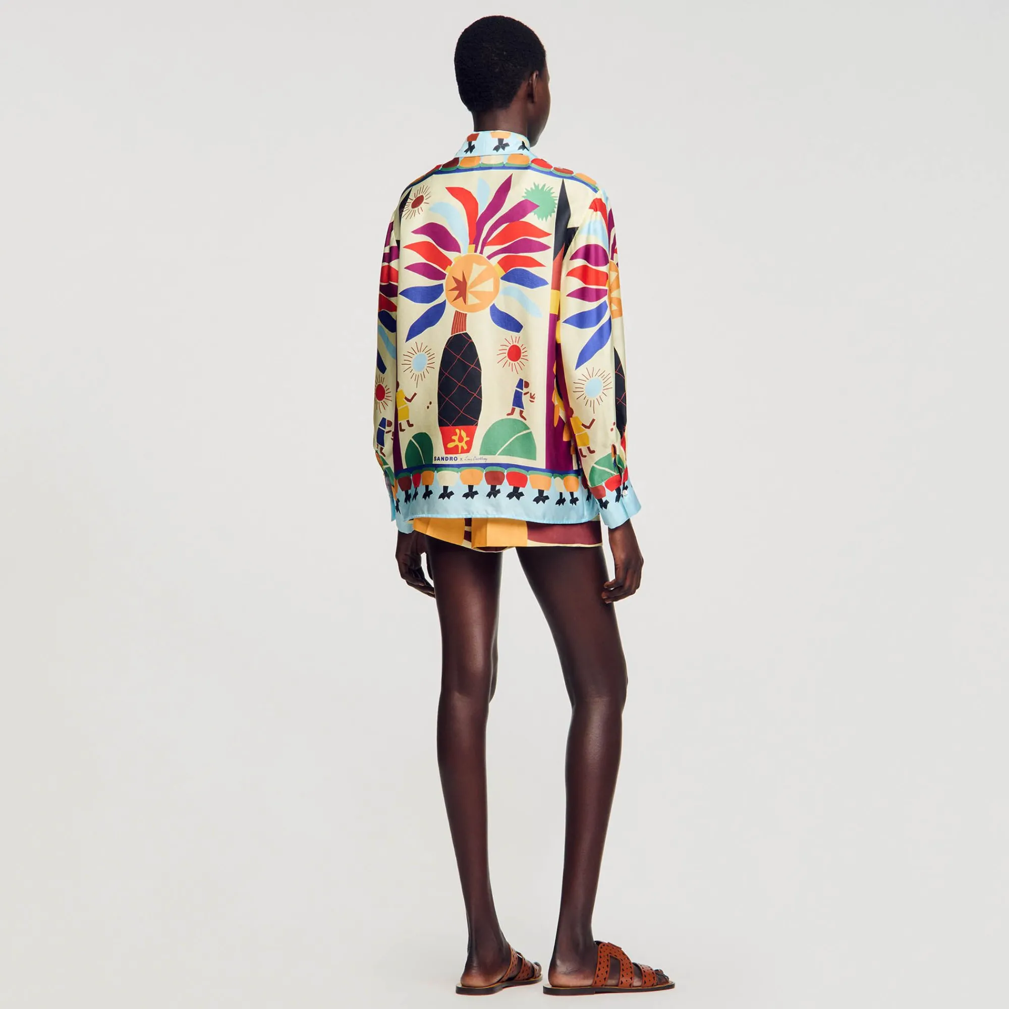 Mulheres Sandro Paris Camisa De Seda Estampada