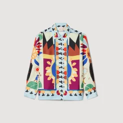 Mulheres Sandro Paris Camisa De Seda Estampada