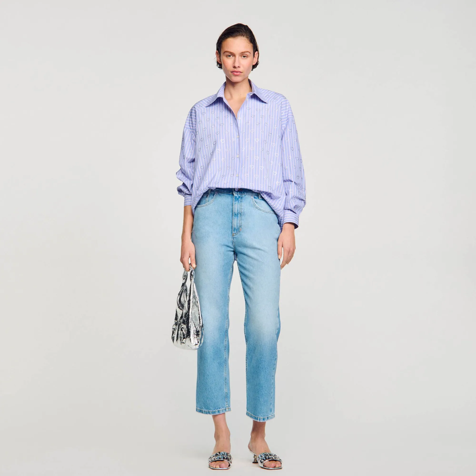 Mulheres Sandro Paris Camisa Decorada Com Coracoes De Strass