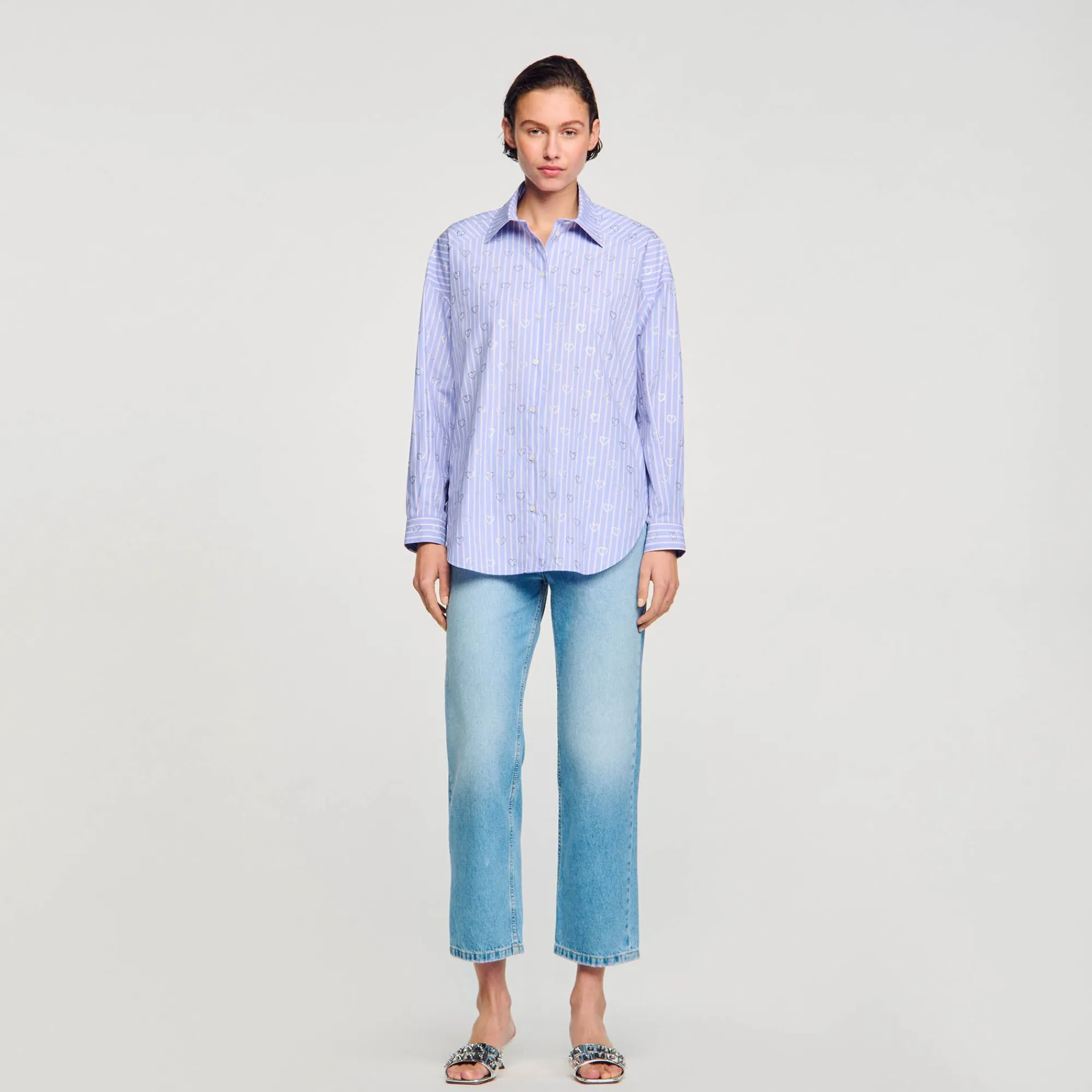 Mulheres Sandro Paris Camisa Decorada Com Coracoes De Strass