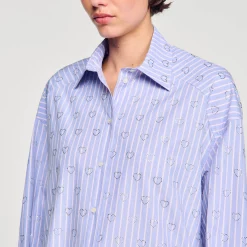 Mulheres Sandro Paris Camisa Decorada Com Coracoes De Strass