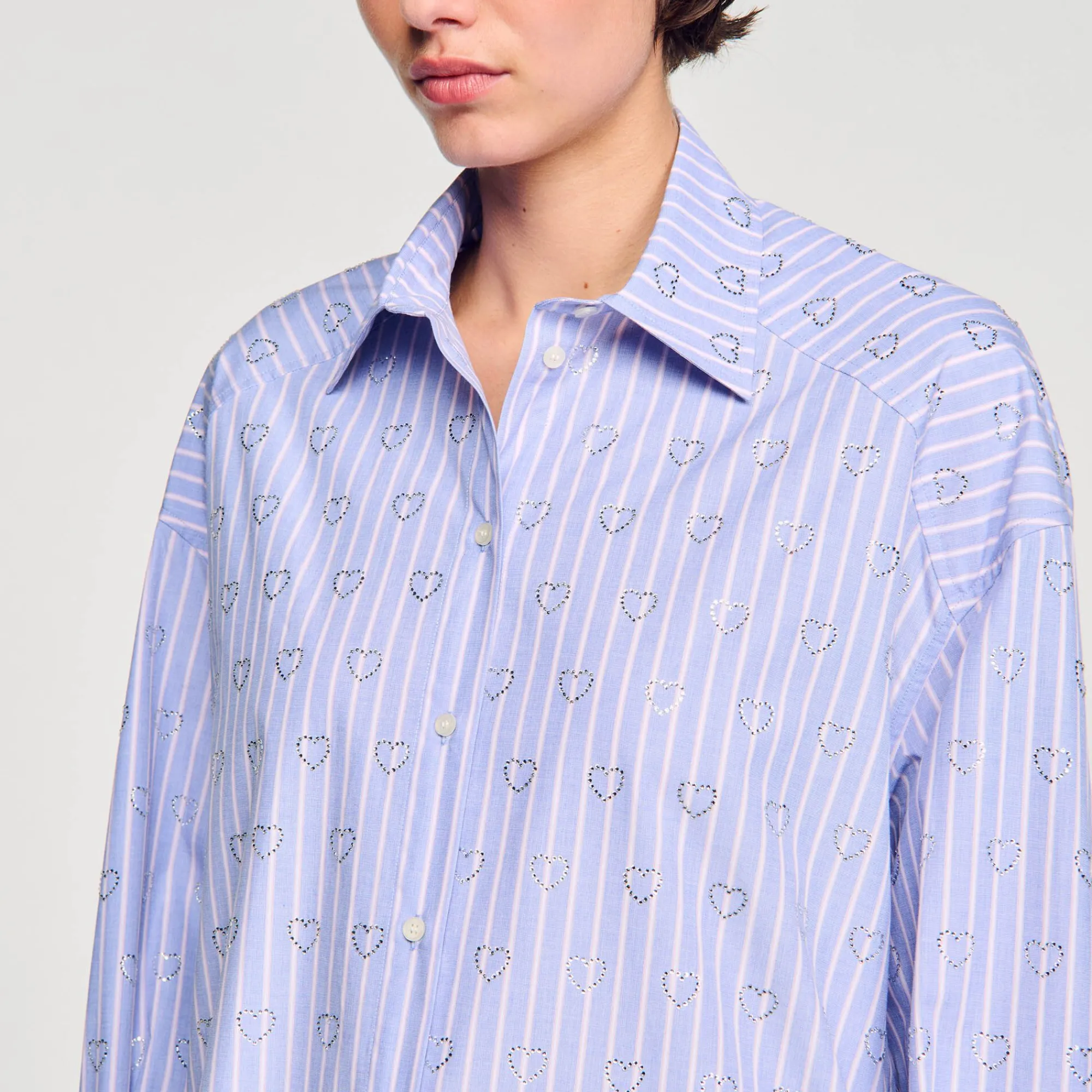 Mulheres Sandro Paris Camisa Decorada Com Coracoes De Strass
